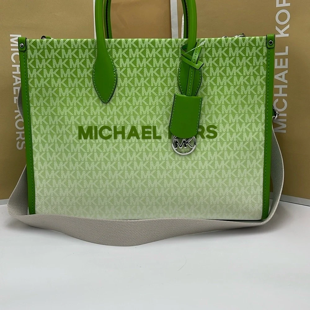 Michael Kors Mirella Medium Ombré Logo Tote Bag Jungle Green  NWT